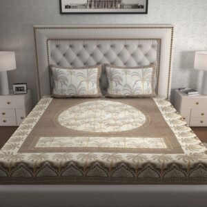 Jaipuri Stylish Floral Printed Double Bed Bedsheet With Two Pillow Cover (Blue)