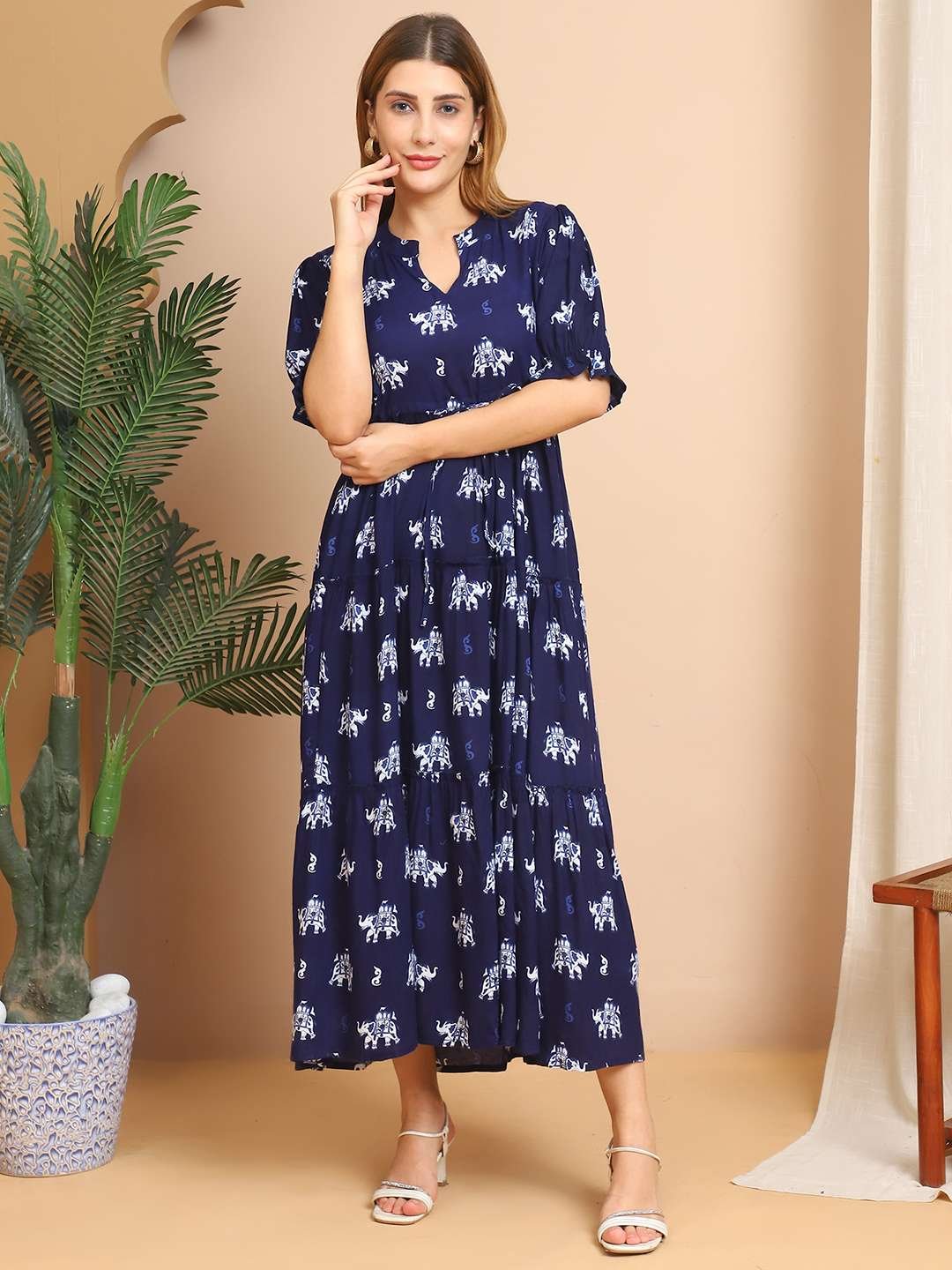 Women's Cotton Printed Fit & Flare Anarkali Gown Midi Dress - Image 6