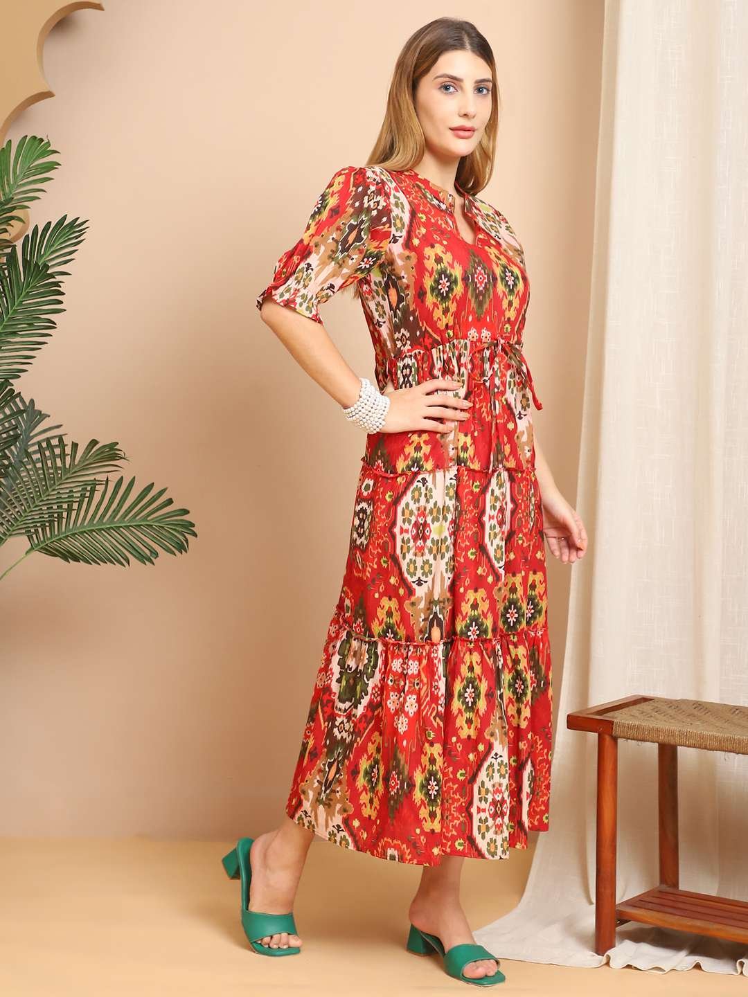 Women's Cotton Printed Fit & Flare Anarkali Gown Midi Dress - Image 2
