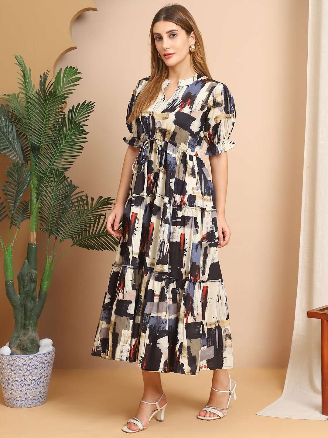 Women's Cotton Printed Fit & Flare Anarkali Gown Midi Dress