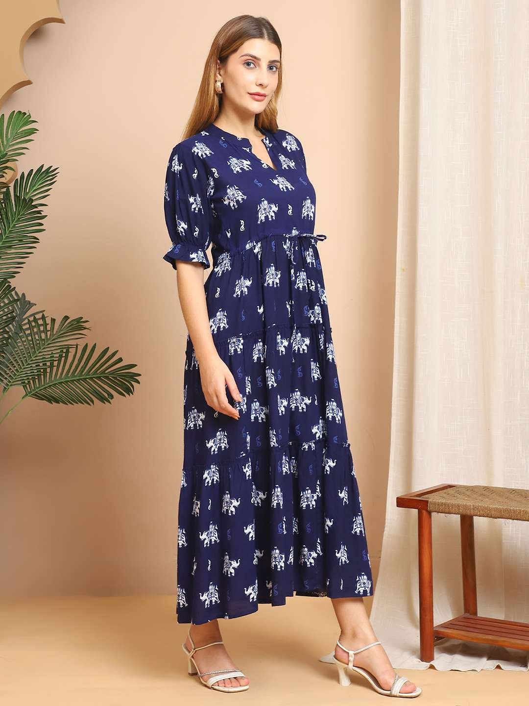 Women's Cotton Printed Fit & Flare Anarkali Gown Midi Dress - Image 2