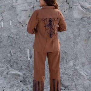 Women's Cotton Tie Dye Print Two-Piece Lounge Set Tunic with Wide-Leg Pants, Resort Wear ( Brown Black )