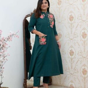 Women's Cotton Printed Straight Kurti With Pant