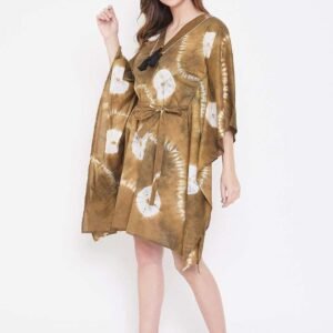 Women's Cotton Tie Dye Print Knee Length Kaftan Drees Beach Cover Up, Spring Casual Wear ( Brown )
