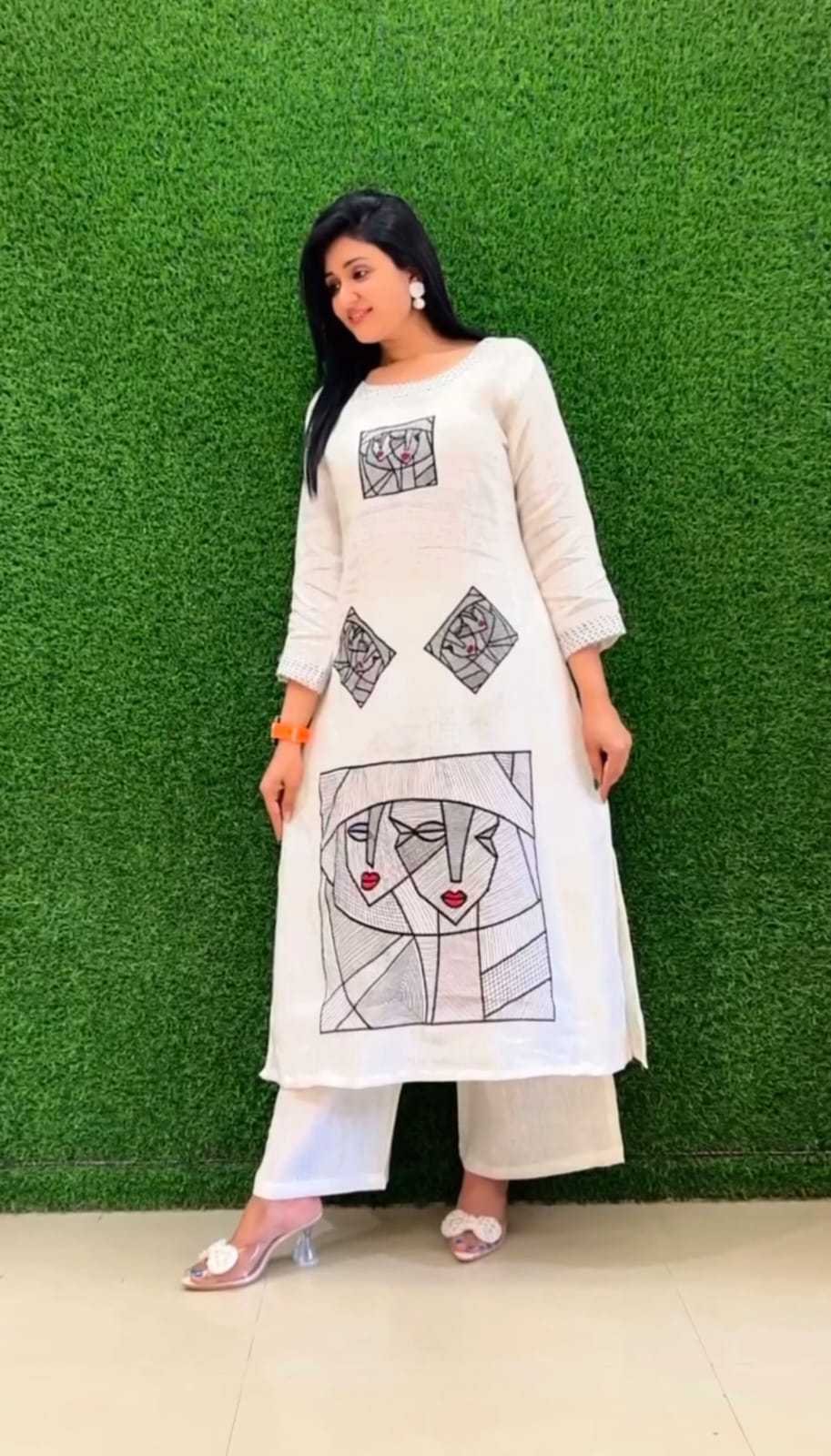 Women's Cotton Embroidered Straight Kurti with Pant - Image 2