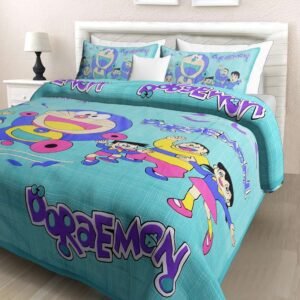 Doraemon Printed Cotton Double Bed Bedsheet With 2 Pillow Covers For Kids