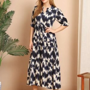 Women's Cotton Printed Fit & Flare Anarkali Gown Midi Dress