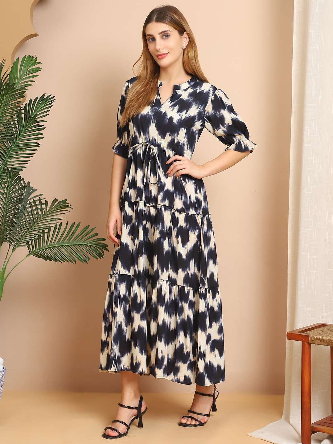 Women's Cotton Printed Fit & Flare Anarkali Gown Midi Dress