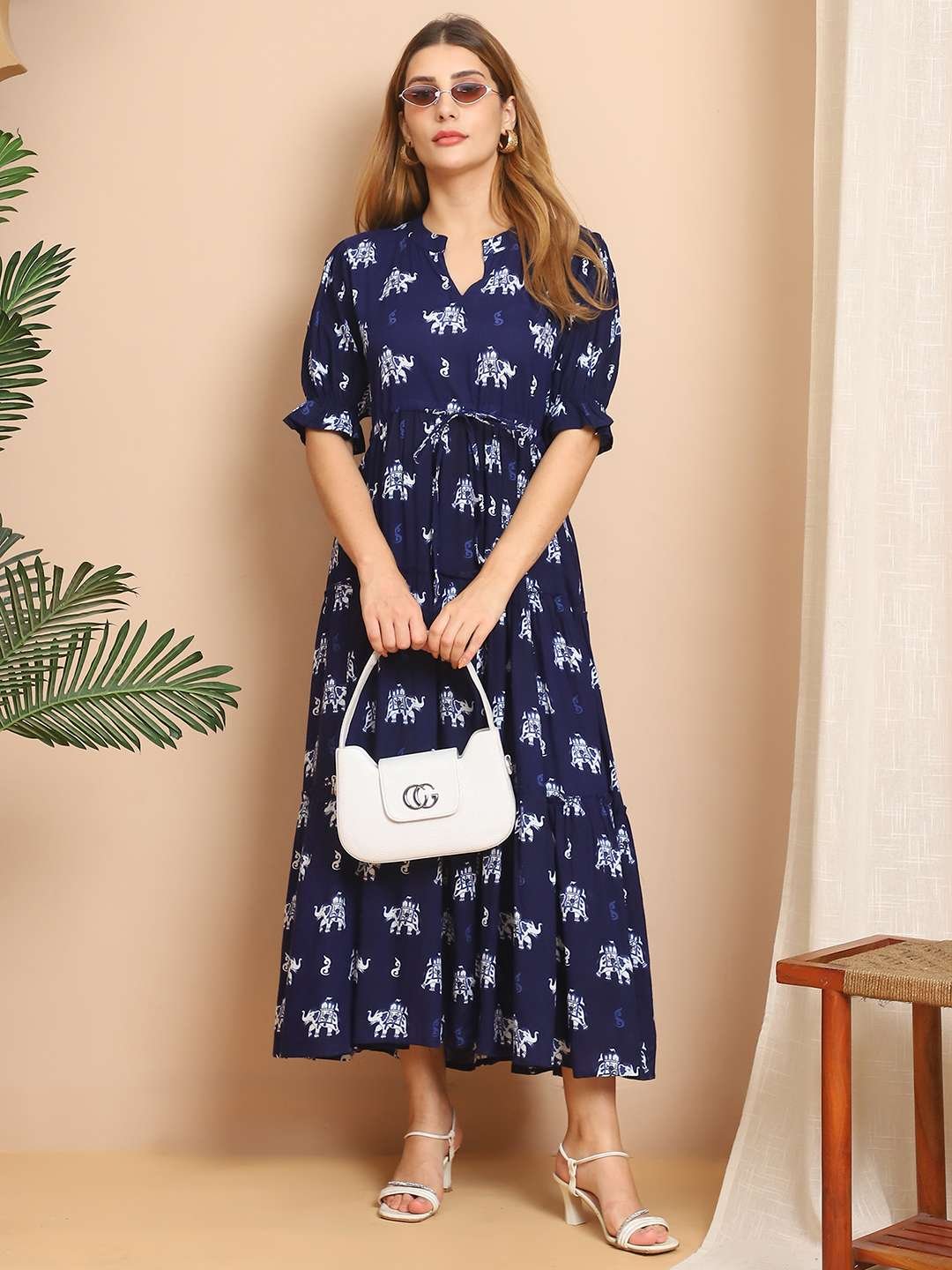 Women's Cotton Printed Fit & Flare Anarkali Gown Midi Dress - Image 3