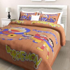 Doraemon Printed Cotton Double Bed Bedsheet With 2 Pillow Covers For Kids