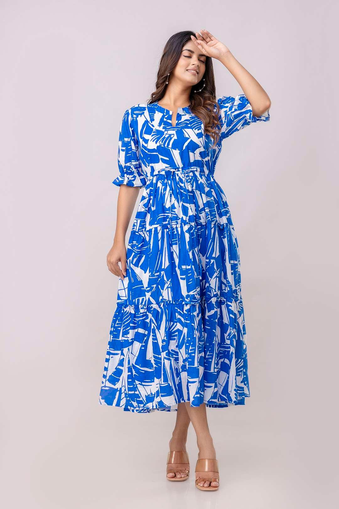 Women's Cotton Printed Fit & Flare Anarkali Gown Midi Dress - Image 2