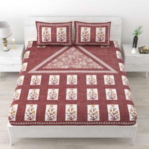 Jaipuri Floral Printed 100% Pure Cotton Double Bedsheet With Two Pillow Cover (Pink And White)