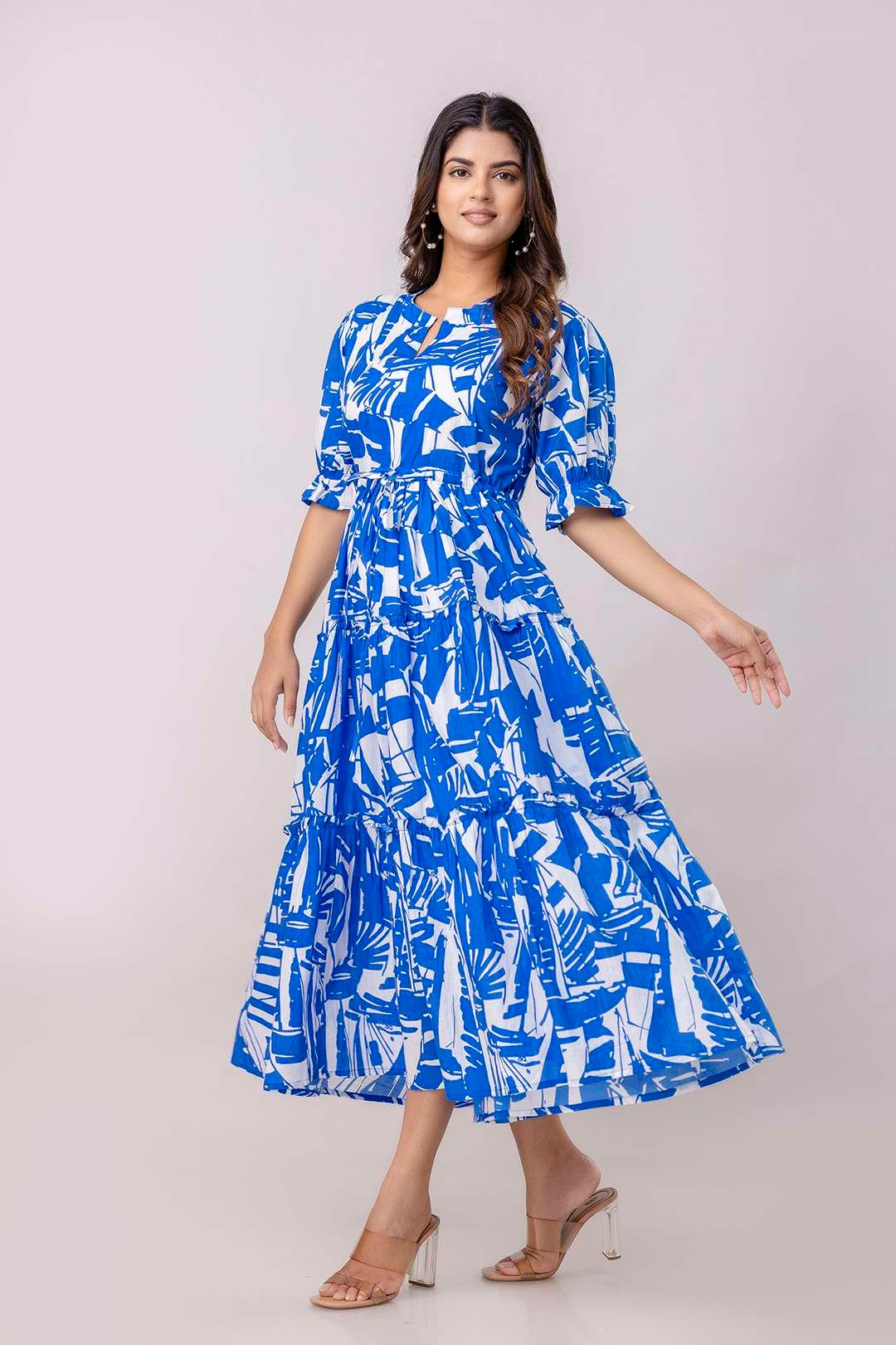 Women's Cotton Printed Fit & Flare Anarkali Gown Midi Dress - Image 3