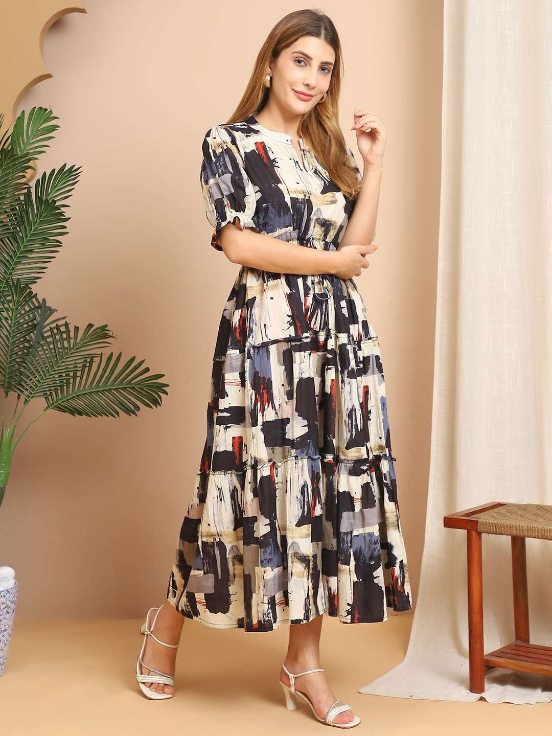 Women's Cotton Printed Fit & Flare Anarkali Gown Midi Dress - Image 2