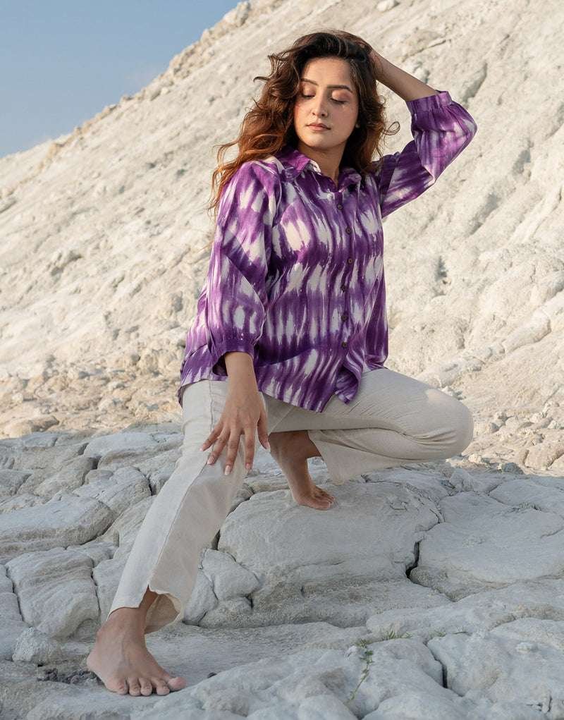 Women's Cotton Tie-Dye Print Straight Shirt With Pant Casual Summer Collection Cord Set ( Multi3 ) - Image 3