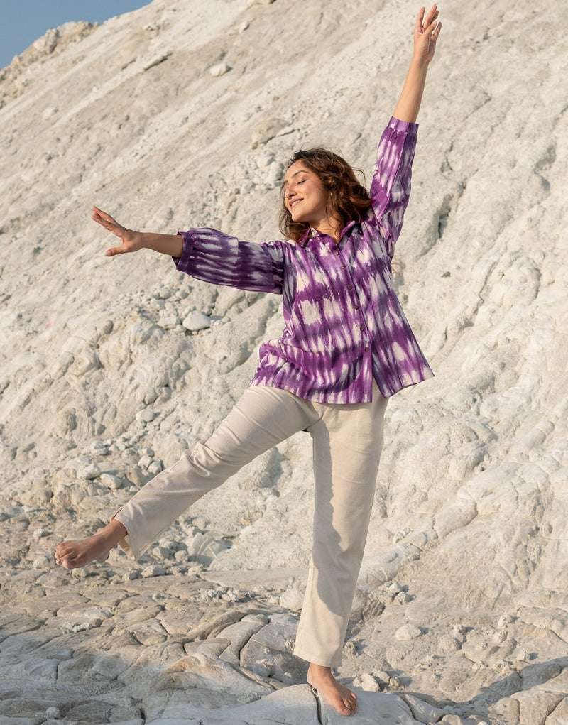 Women's Cotton Tie-Dye Print Straight Shirt With Pant Casual Summer Collection Cord Set ( Multi3 ) - Image 5
